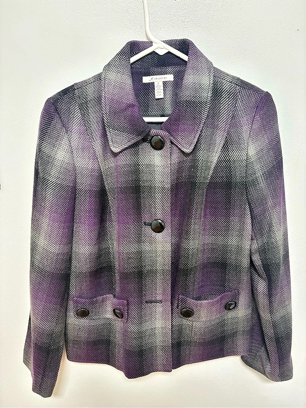JM Collection Plaid Jacket in Purple & Gray Size 12
